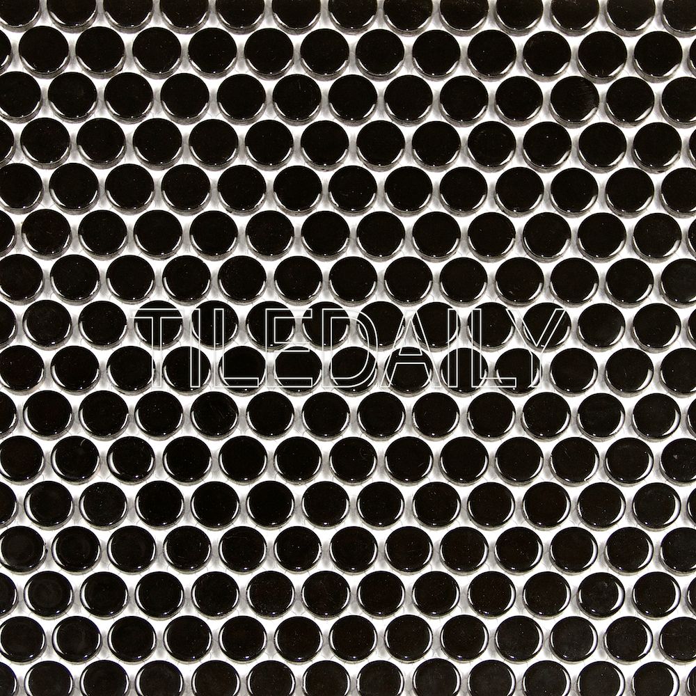 Glossy Black Penny Round Mosaic Tiles