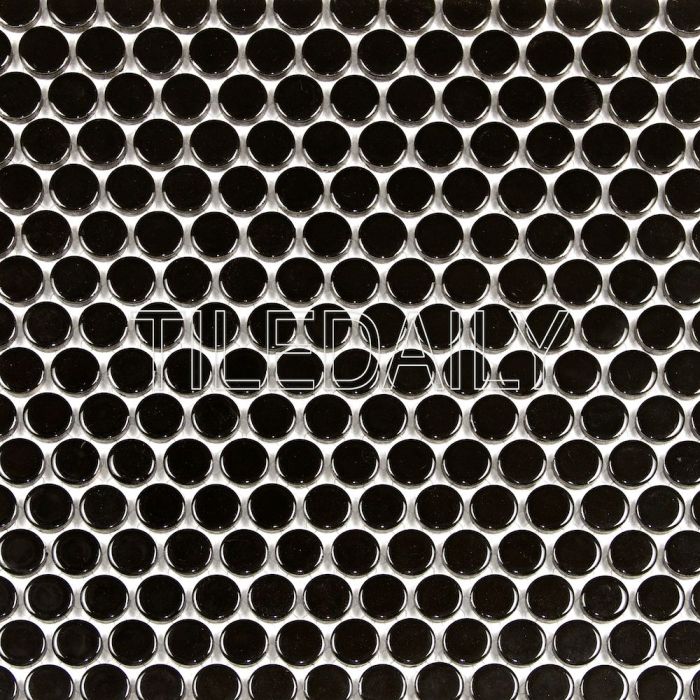 Glossy Black Penny Round Mosaic Tiles