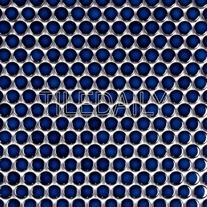 Navy Blue Penny round Porcelain Mosaic Tile